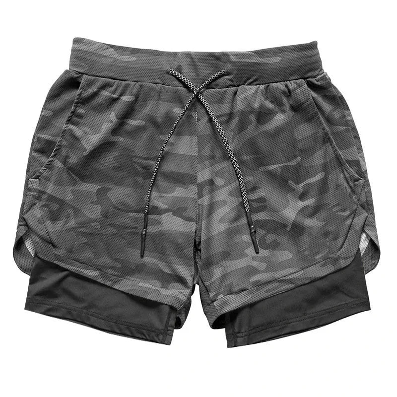 Men’s 2-in-1 Camo Running Shorts — Quick-Dry Gym Fitness Training Shorts