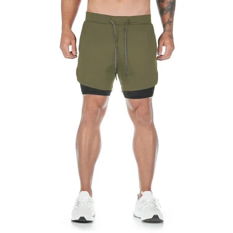 Men’s 2-in-1 Camo Running Shorts — Quick-Dry Gym Fitness Training Shorts